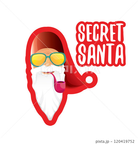 vector secret santa claus with sunglasses label or sticker isolated on white background. Secret santa gift png ideas concept illustration vector secret santa claus with sunglasses label or sticker isolated on white background. Secret santa gift png ideas concept illustration 120419752