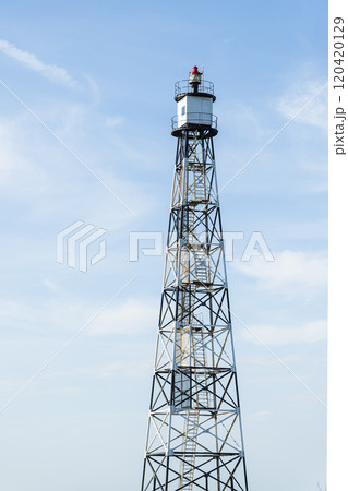 Building view of the Guosheng Lighthouse in Qigu, Tainan, Taiwan. The westernmost point of Taiwan and Taijiang National Park Attractions. 120420129