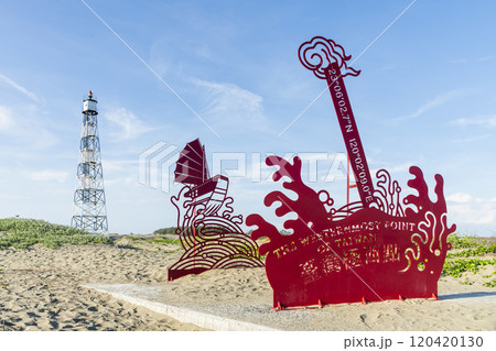 Building view of the Guosheng Lighthouse in Qigu, Tainan, Taiwan. The westernmost point of Taiwan and Taijiang National Park Attractions. 120420130