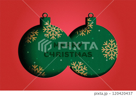 Holiday Christmas and winter season on red background. Christmas Ball decorated with snowflake. Paper art vector illustration. 120420437