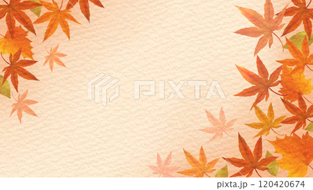 秋のフレーム背景　紅葉　和紙　16:9 120420674