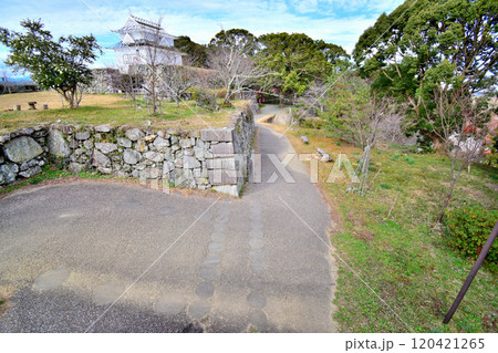 県指定史跡「伊勢田丸城」の石垣と曲輪の風景 120421265