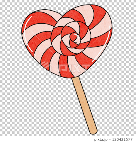 Vintage Valentine heart lollipop with swirly patterns in flat design, offering a nostalgic and romantic candy-inspired aesthetic. 120421577