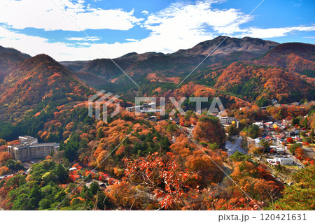 栃木県那須塩原市　秋の紅葉に染まる塩原温泉の風景 120421631