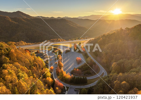 Large rest area on I-26 interstate freeway in North Carolina near Mars Hill for cars and trucks overnight parking. Recreational place during long traveling Large rest area on I-26 interstate freeway in North Carolina near Mars Hill for cars and trucks overnight parking. Recreational place during long traveling 120421937