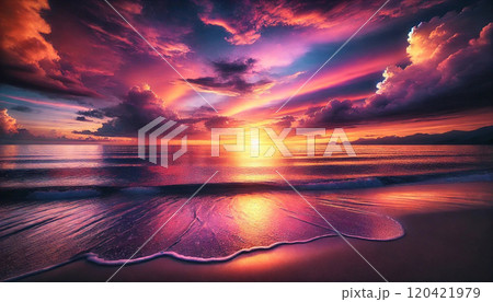夕焼け空と海のコントラスト 夕焼け空と海のコントラスト 120421979