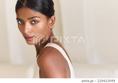 Elegant Portrait Of Woman With Confident Expression And Natural Beauty Elegant Portrait Of Woman With Confident Expression And Natural Beauty 120422049