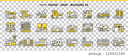 A set of simple icon designs for houses, stores, buildings, public facilities, etc. 120422184