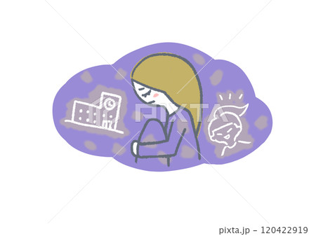 不登校　女の子　イラスト 120422919