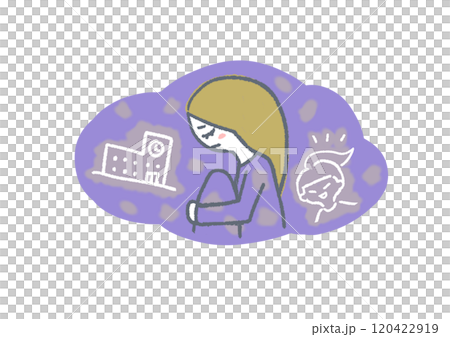 不登校　女の子　イラスト 120422919