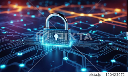 Digital padlock on a circuit board background symbolizing cybersecurity and data protection Digital padlock on a circuit board background symbolizing cybersecurity and data protection 120423072
