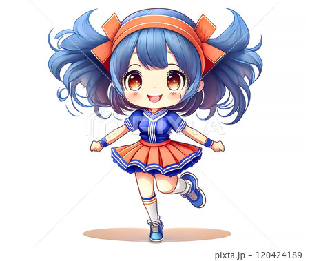 ちびキャラ　チアリーダーの衣装を着た少女のイメージ素材 120424189