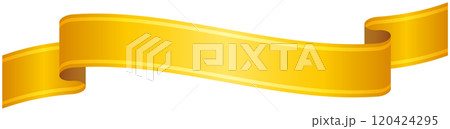 カーブのついたゴールドライン入りグラデーションリボンの単品イラスト5（黄色） 120424295