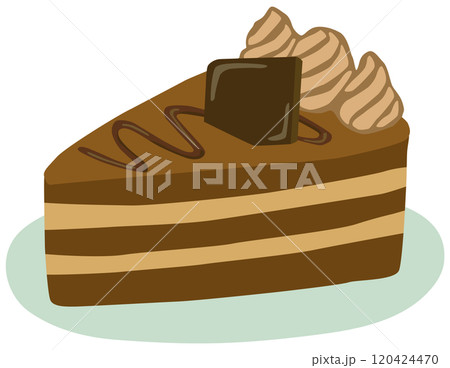 お皿に乗ったチョコレートケーキのイラスト ベクター素材 120424470
