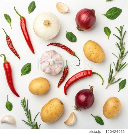 vegetables and herbs on white background vegetables and herbs on white background 120424963