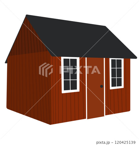 brown house with red roof icon, simple style 120425139