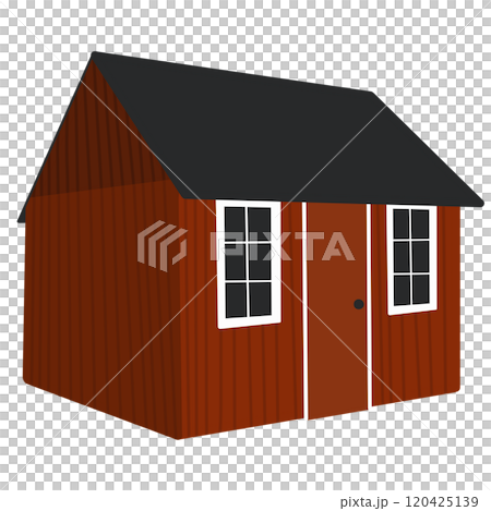 brown house with red roof icon, simple style 120425139