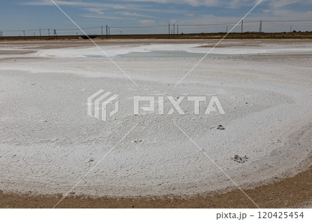 Dried up salt lake in the desert of Kazakhstan. Mangystau Region 120425454
