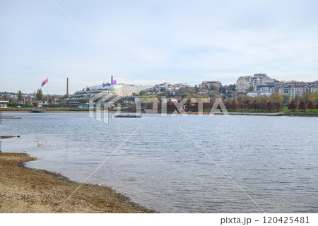 Ada Ciganlija river island turned into a park and a lake, located on the Sava river in central Belgrade, Serbia 120425481