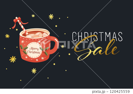 Christmas sale, banner with cozy illustration. Vector illustration Christmas sale, banner with cozy illustration. Vector illustration 120425559