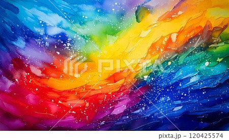 アクリル絵の具で描いたレインボーのグラデーション背景_02_AI生成画像