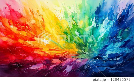 アクリル絵の具で描いたレインボーのグラデーション背景_03_AI生成画像 120425575