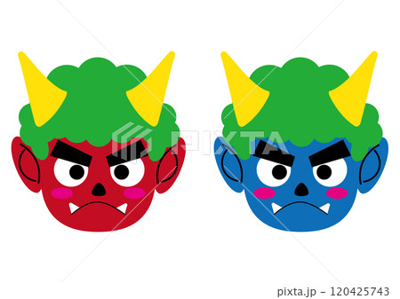 赤鬼と青鬼のシンプルでフラットな白バックのイラストセット　節分イメージ 120425743