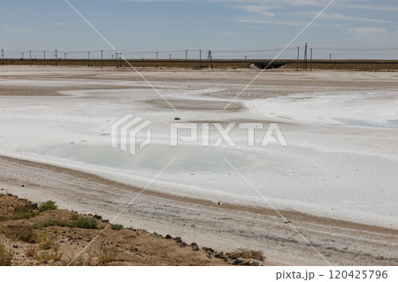 Dried up salt lake in the desert of Kazakhstan. Mangystau Region 120425796