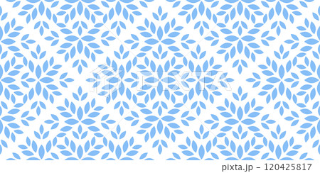 Flower geometric pattern. Seamless vector background. White and blue ornament. Ornament for fabric, wallpaper, packaging. Decorative print 120425817