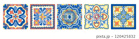 Mediterranean tiles. Azulejo decorative art. Vector set isolated on white background Mediterranean tiles. Azulejo decorative art. Vector set isolated on white background 120425832