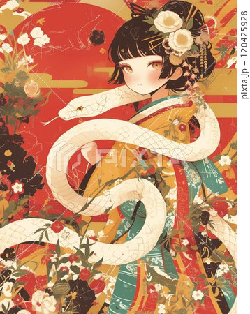 年賀状のイラスト素材_巳年(2025) 120425928