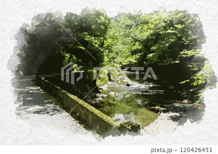 水彩画風 帝釈峡 探勝歩道 広島県庄原市 水彩画風 帝釈峡 探勝歩道 広島県庄原市 120426451