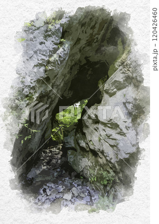 水彩画風 帝釈峡 鬼の唐門 広島県庄原市 水彩画風 帝釈峡 鬼の唐門 広島県庄原市 120426460