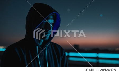 man in dark hoodie 120426479