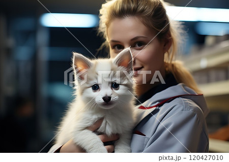Cat patient in veterinary clinic, cat and veterinarian. 120427010