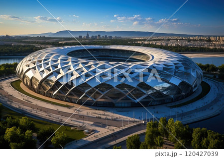 Top view of a large football arena in a big city. 120427039