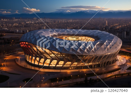 Top view of a large football arena in a big city. Top view of a large football arena in a big city. 120427040