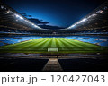 Wide angle top view of a night and illuminated football arena. 120427043