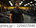 Male athlete in the gym with car tires. 120427046