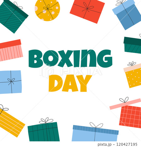 Boxing Day. Vector poster Boxing Day card with gifts. Flat style. 120427195