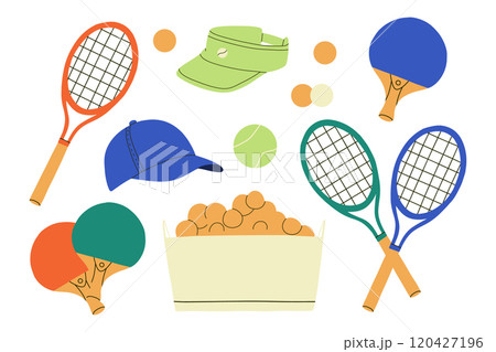 Set of elements for tennis. Vector illustration. Flat style. Tennis collection. 120427196