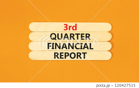 3rd quarter financial report symbol. Concept words 3rd quarter financial report on beautiful wooden sticks. Beautiful orange background. Business 3rd quarter financial report concept. Copy space. 120427515