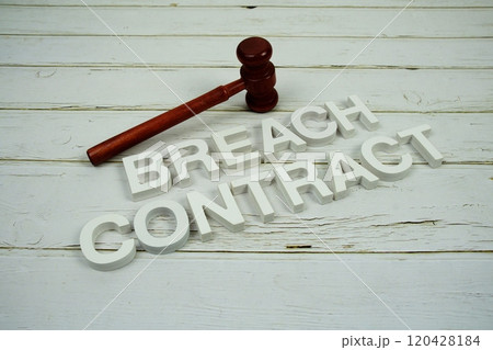Breach of Contract alphabet letters and magnifying glass top view on wooden background 120428184