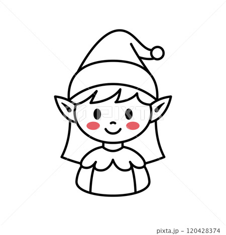 Little cute elf girl in cartoon style. Christmas elf isolated on white background. 120428374