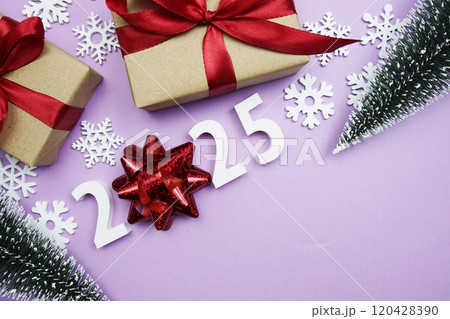 Happy New Year 2025 alphabet letters on purple background Happy New Year 2025 alphabet letters on purple background 120428390