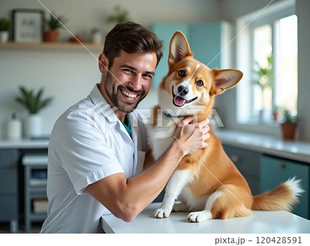 happy man with his dog 120428591
