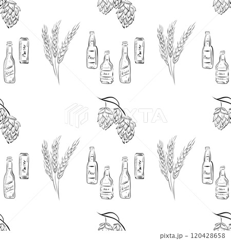 vector seamless pattern line art elements beer bar vector seamless pattern line art elements beer bar 120428658