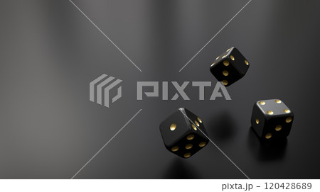 Black dice on black background. 3D Rendering. 120428689