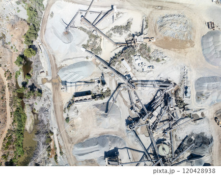Aerial view of industrial sand and gravel quarry site In San Diego, USA Aerial view of industrial sand and gravel quarry site In San Diego, USA 120428938