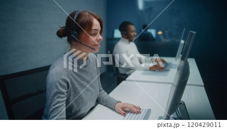 Call center office: Diverse team of technical support specialists working at night Call center office: Diverse team of technical support specialists working at night 120429011